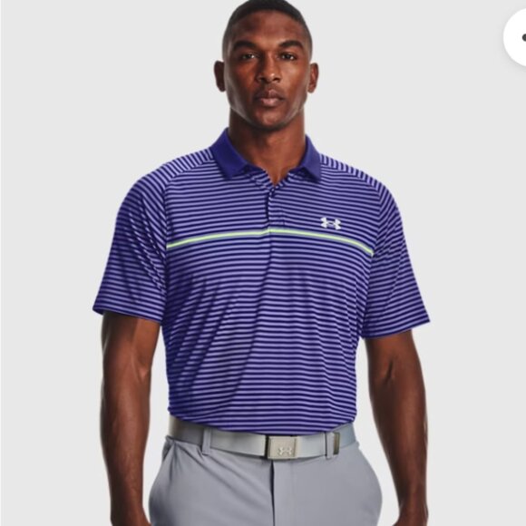 Under Armour Iso-Chill Polo Hollen Stripe Size Small Purple Green - Picture 3 of 8